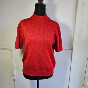 Sag Harbor Red Glitter Women's Sweater Petite Medium